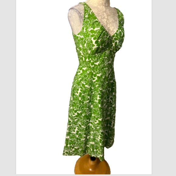 Boden Dress 8R US 4 Green Ivory Cotton Washable A Line Side Zipper - Picture 3 of 10